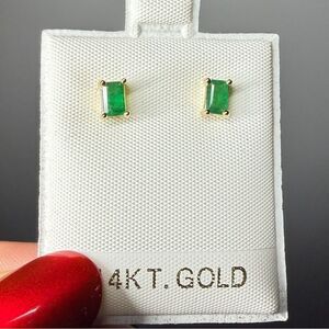NWT 5x3mm Emerald Cut EMERALDS, 1.06ct stud earrings in 14kt yellow gold!